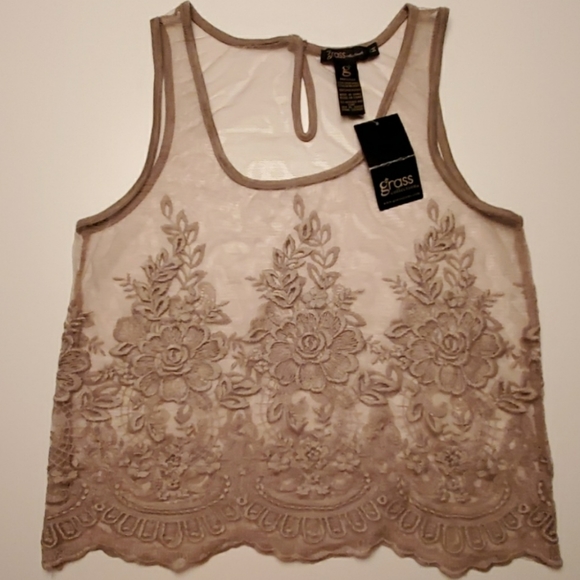 grass collection Tops - Floral Crochet Crop Top NWT